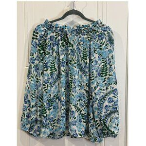 NWT Talbots L Floral Blouse Blue Green Long Sleeve Ruffle Collar Classic Preppy